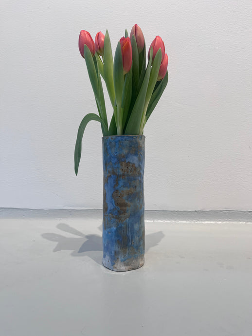 Blå/gyldenbrun vase